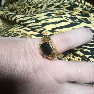 Hiding Darkness Ring 6  gold black crystals